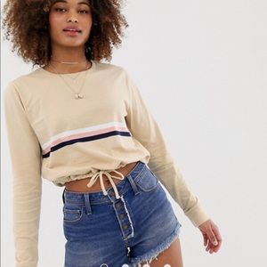 Hollister Long Sleeve Boyfriend Cropped T-Shirt S